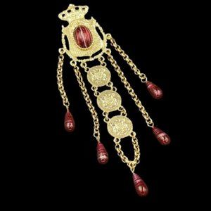 Huge Heraldic 1928 Jewelry Co. Dangle Art Glass Brooch